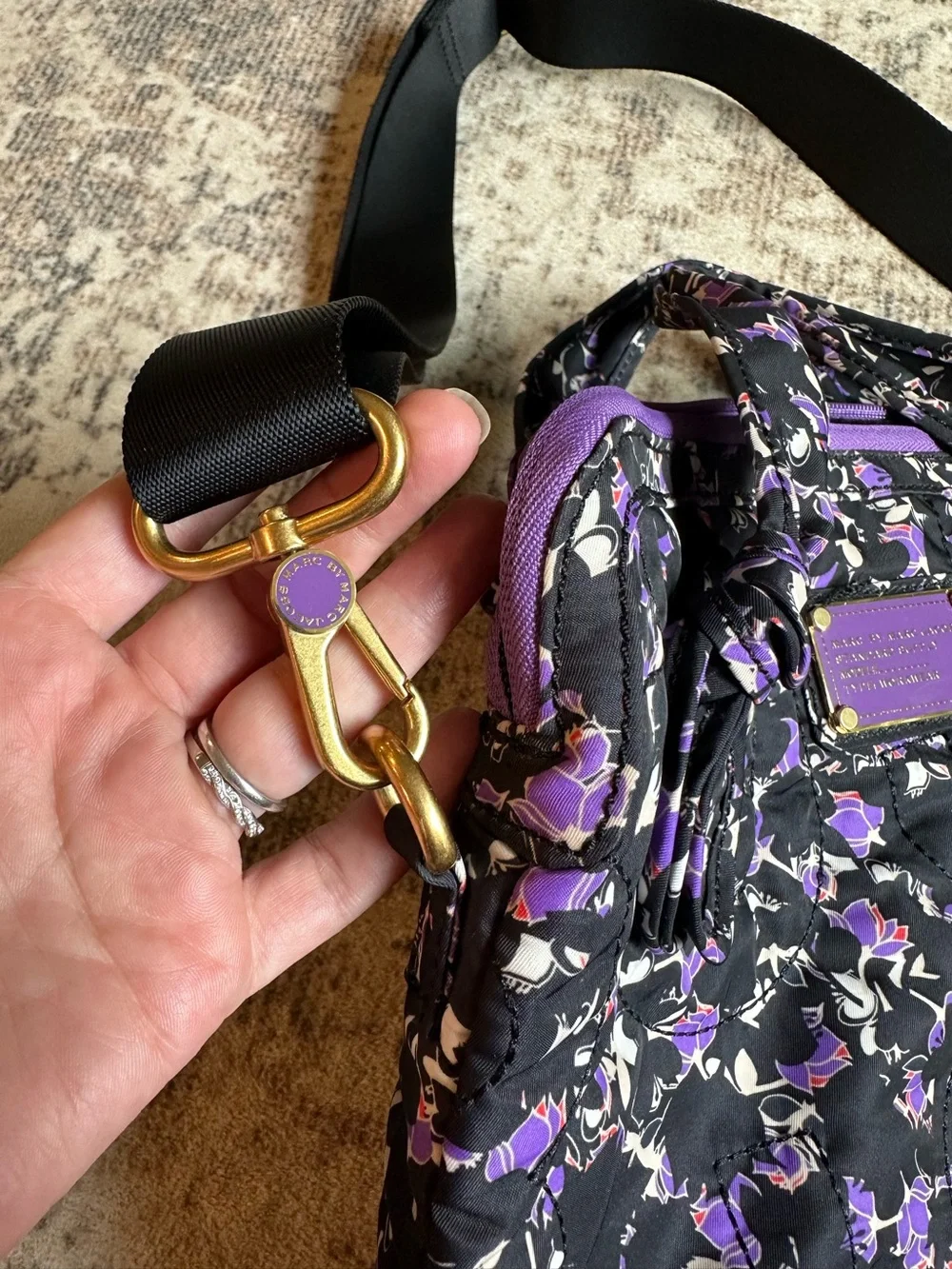 Marc by Marc Jacobs Standard Supply Workwear Floral Laptop Bag Tote Black Purple